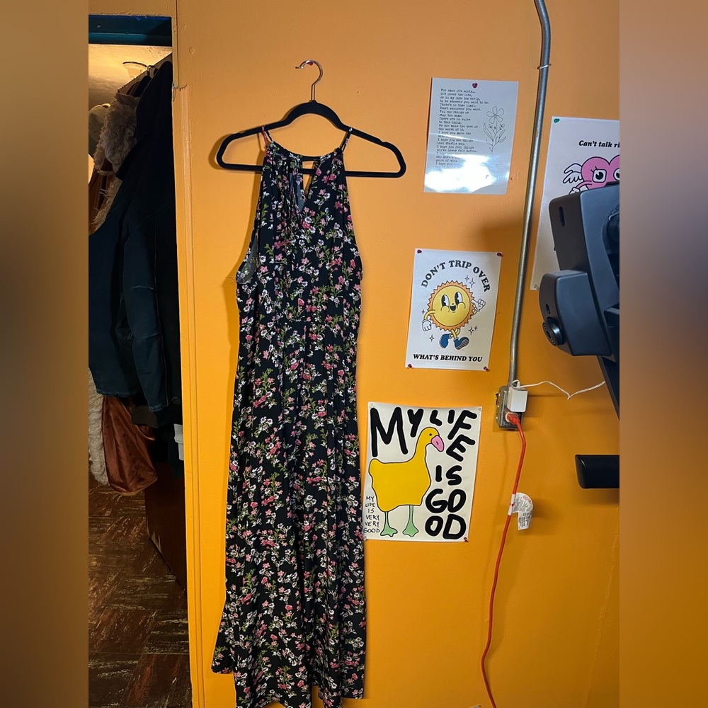 Black and Pink  Floral Maxi Dress 4X